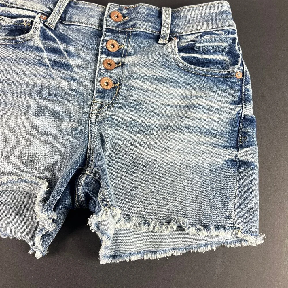 Edgely Jean Short Women 26* High Rise Light Blue Faded Cut Off Denim Jorts Tag 0